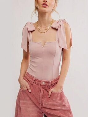 New Luxe Classics Pink Rose Lola Blush Tie-Shoulder Bodysuit in size Small